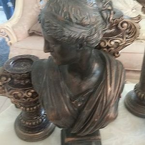 Victorian bust and 3 huge candleholders